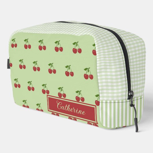 Green & Red Cherry Gingham Pattern Simple Fruit ドップキット (右コーナー)