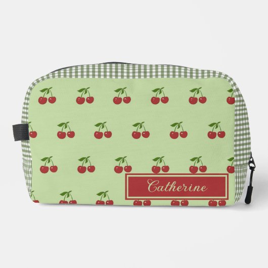 Green & Red Cherry Gingham Pattern Simple Fruit ドップキット (正面)