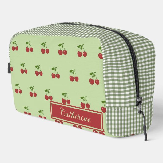 Green & Red Cherry Gingham Pattern Simple Fruit ドップキット (右コーナー)