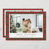 Green & Red Christmas Plaid Photo Holiday Card  シーズンカード (正面/裏面)