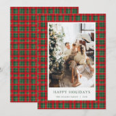 Green & Red Christmas Tartan Photo Holiday Card シーズンカード (正面/裏面)