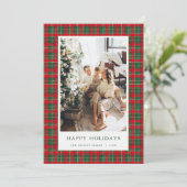 Green & Red Christmas Tartan Photo Holiday Card シーズンカード (スタンド正面)
