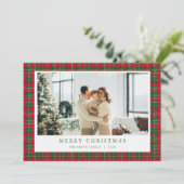 Green Red Christmas Tartan Photo Holiday Card  シーズンカード (スタンド正面)