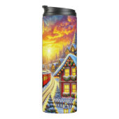 Green Red Christmas Train Village Sunset タンブラー (回転右)