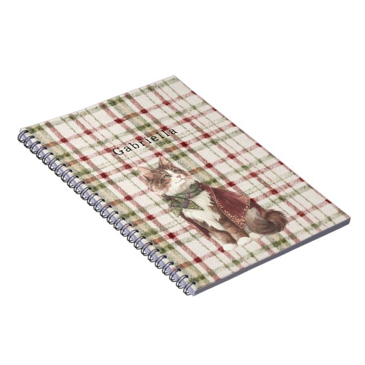 Green Red Cream Stripes Cat ノートブック (右側)