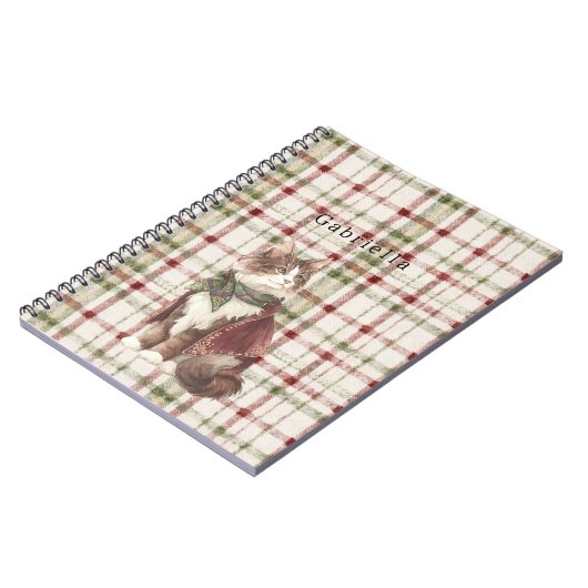 Green Red Cream Stripes Cat ノートブック (左側)