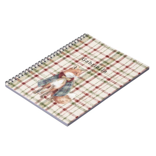 Green Red Cream Stripes Fox  ノートブック (左側)