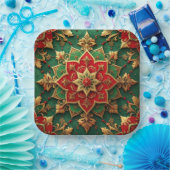 Green Red Decorative Christmas Holiday Paper Plate ペーパープレート (パーティー)