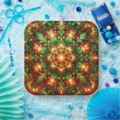 Green Red Decorative Christmas Holiday Paper Plate ペーパープレート (パーティー)