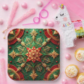 Green Red Decorative Christmas Holiday Paper Plate ペーパープレート (パーティー)