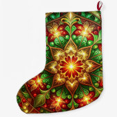 Green Red Decorative Christmas Holiday Stocking ラージクリスマスストッキング (裏面)