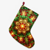Green Red Decorative Christmas Holiday Stocking ラージクリスマスストッキング (正面 (吊り時))