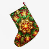 Green Red Decorative Christmas Holiday Stocking ラージクリスマスストッキング (裏面 (吊り時))