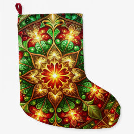 Green Red Decorative Christmas Holiday Stocking ラージクリスマスストッキング