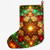 Green Red Decorative Christmas Holiday Stocking ラージクリスマスストッキング (裏面)