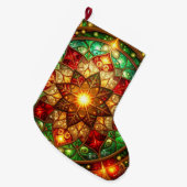 Green Red Decorative Christmas Holiday Stocking ラージクリスマスストッキング (正面 (吊り時))