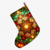 Green Red Decorative Christmas Holiday Stocking ラージクリスマスストッキング (裏面 (吊り時))