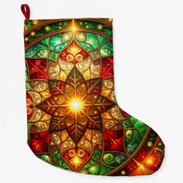 Green Red Decorative Christmas Holiday Stocking ラージクリスマスストッキング