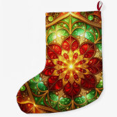 Green Red Decorative Christmas Holiday Stocking ラージクリスマスストッキング (裏面)
