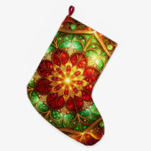 Green Red Decorative Christmas Holiday Stocking ラージクリスマスストッキング (正面 (吊り時))
