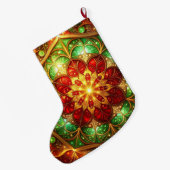 Green Red Decorative Christmas Holiday Stocking ラージクリスマスストッキング (裏面 (吊り時))
