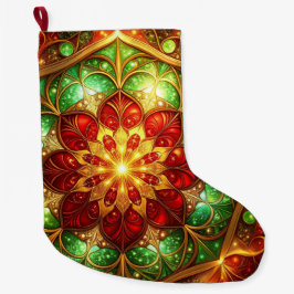 Green Red Decorative Christmas Holiday Stocking ラージクリスマスストッキング
