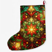 Green Red Decorative Christmas Holiday Stocking ラージクリスマスストッキング (裏面)