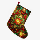 Green Red Decorative Christmas Holiday Stocking ラージクリスマスストッキング (正面 (吊り時))