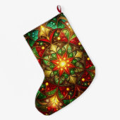 Green Red Decorative Christmas Holiday Stocking ラージクリスマスストッキング (裏面 (吊り時))
