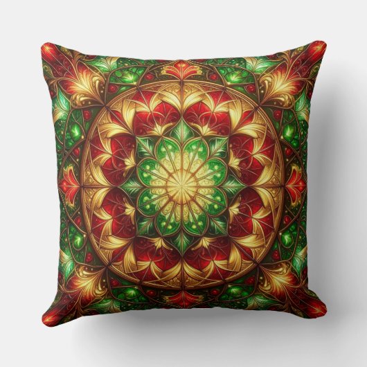 Green Red Decorative Christmas Throw Pillow クッション (裏面)
