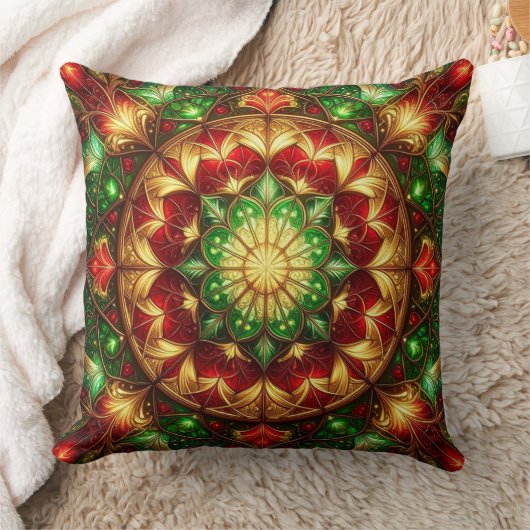 Green Red Decorative Christmas Throw Pillow クッション (ブランケット)
