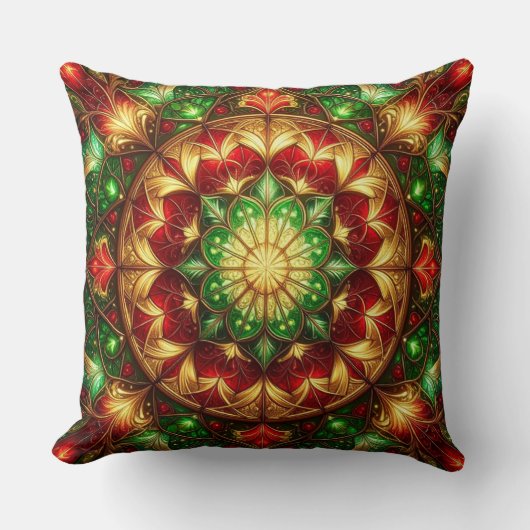 Green Red Decorative Christmas Throw Pillow クッション (正面)