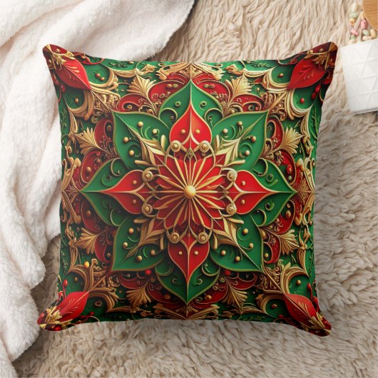 Green Red Decorative Christmas Throw Pillow クッション (ブランケット)