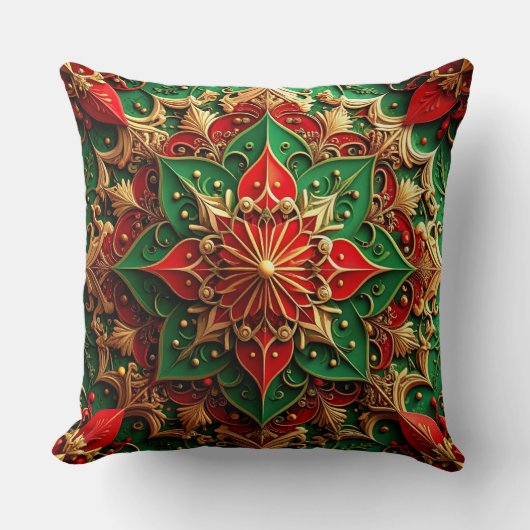Green Red Decorative Christmas Throw Pillow クッション (正面)
