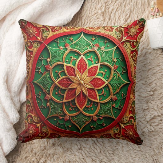 Green Red Decorative Christmas Throw Pillow クッション (ブランケット)