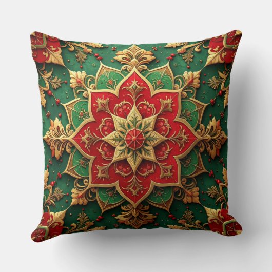 Green Red Decorative Christmas Throw Pillow クッション (裏面)