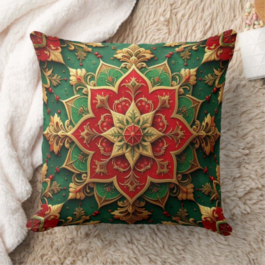 Green Red Decorative Christmas Throw Pillow クッション (ブランケット)