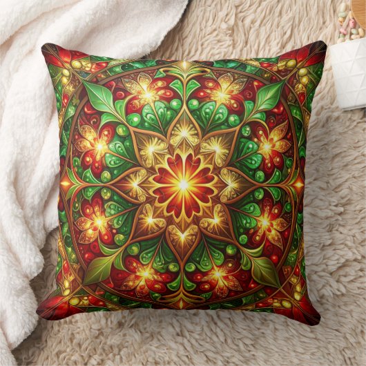 Green Red Decorative Christmas Throw Pillow クッション (ブランケット)