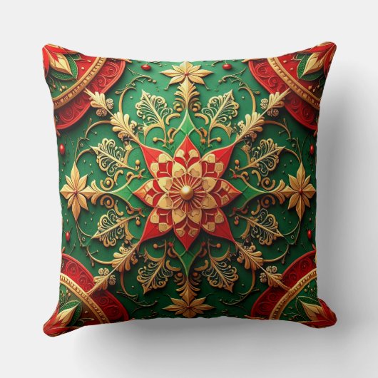 Green Red Decorative Christmas Throw Pillow クッション (裏面)