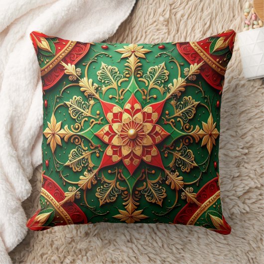 Green Red Decorative Christmas Throw Pillow クッション (ブランケット)