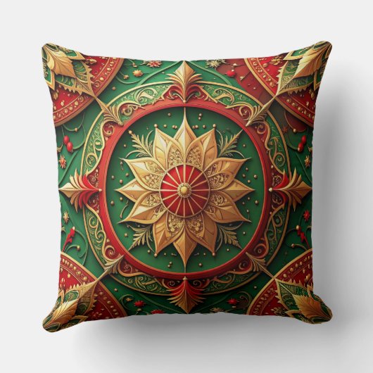Green Red Decorative Christmas Throw Pillow クッション (裏面)