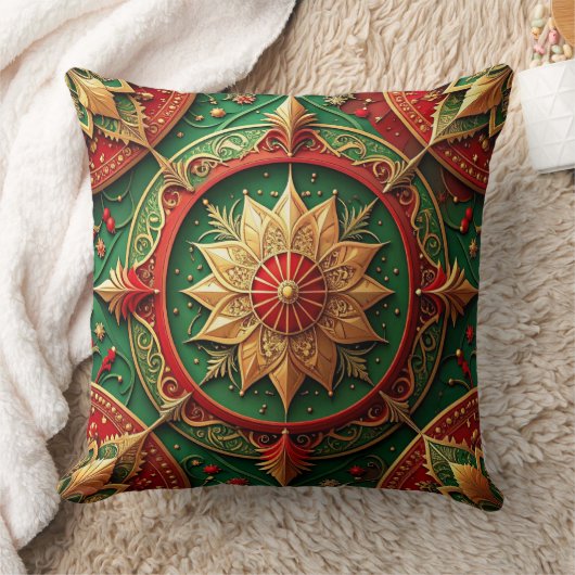 Green Red Decorative Christmas Throw Pillow クッション (ブランケット)