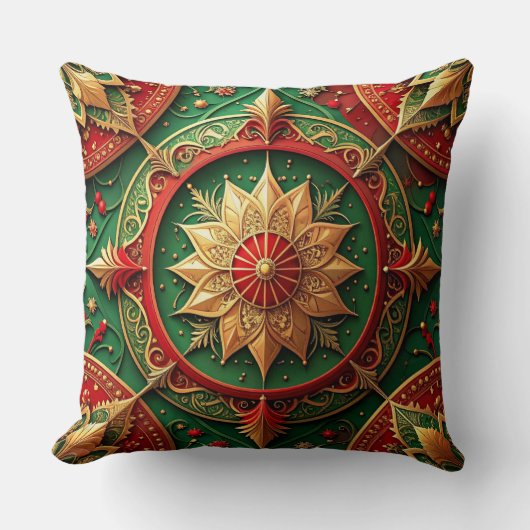 Green Red Decorative Christmas Throw Pillow クッション (正面)