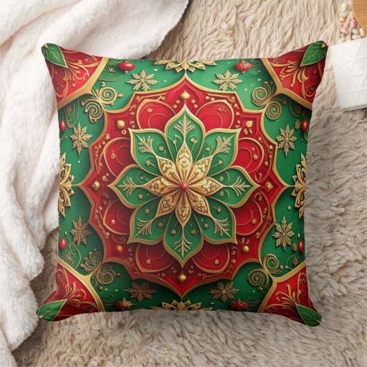 Green Red Decorative Christmas Throw Pillow クッション (ブランケット)