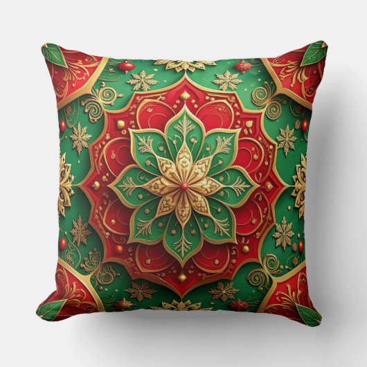 Green Red Decorative Christmas Throw Pillow クッション (正面)