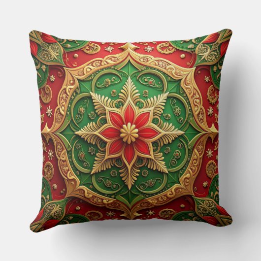 Green Red Decorative Christmas Throw Pillow クッション (裏面)