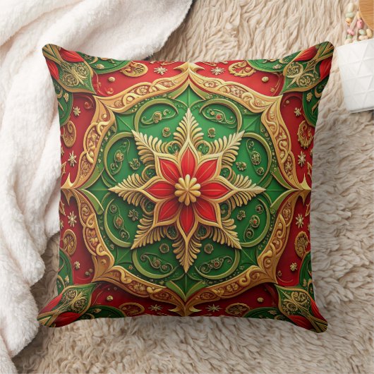 Green Red Decorative Christmas Throw Pillow クッション (ブランケット)