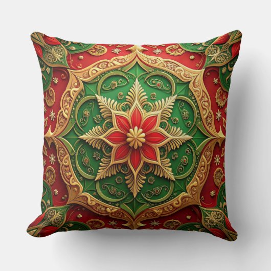 Green Red Decorative Christmas Throw Pillow クッション (正面)