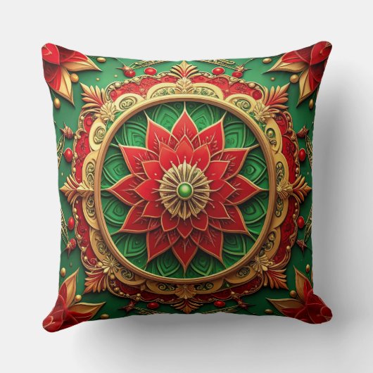 Green Red Decorative Christmas Throw Pillow クッション (裏面)