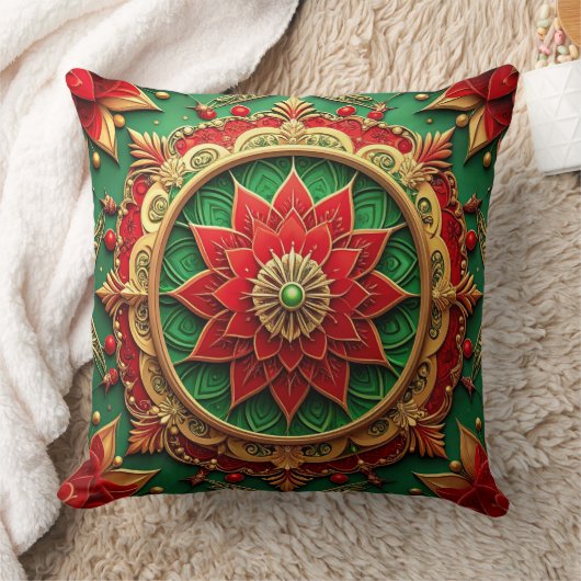 Green Red Decorative Christmas Throw Pillow クッション (ブランケット)